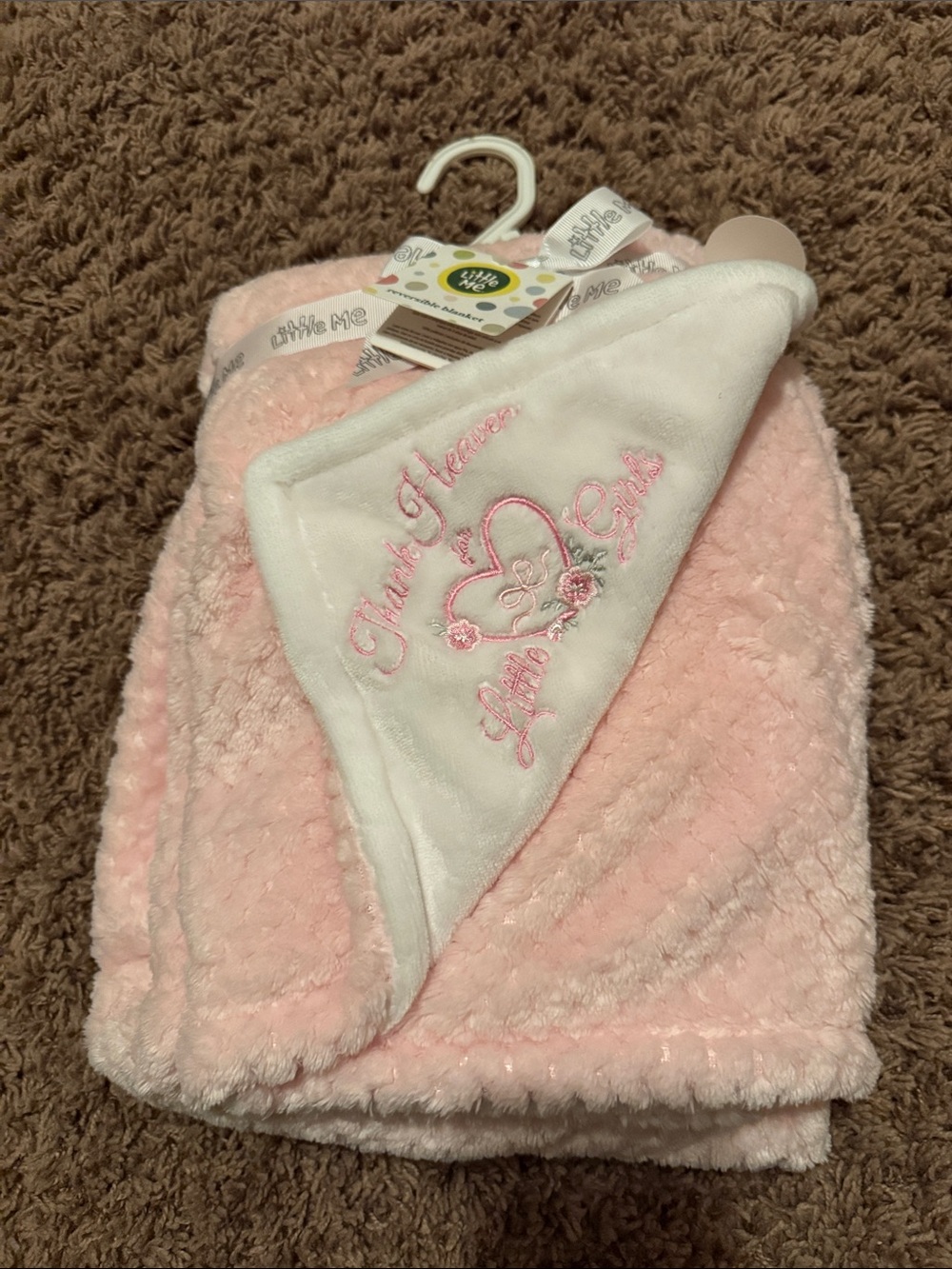 Little Me Pink & White Plush Baby Blanket